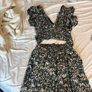 Floral Ruffle Sleeve top and skirt
